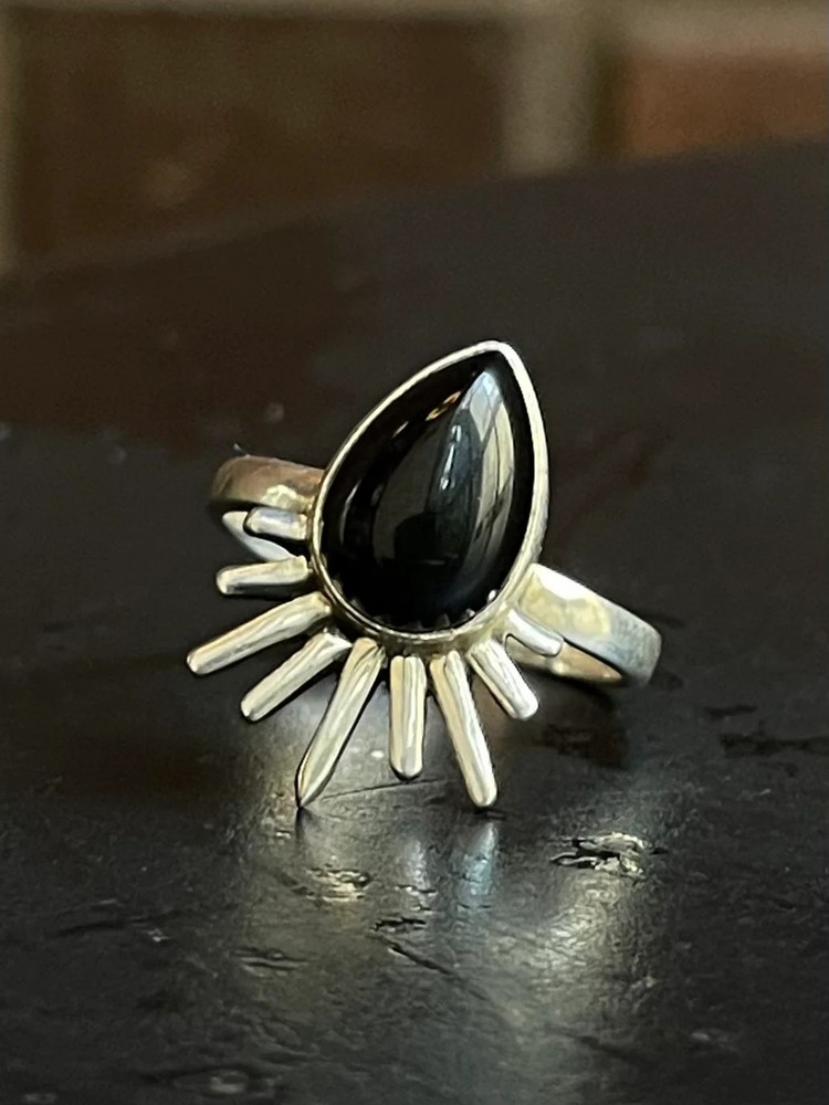 Black Onyx Sunburst Ring | 925 Sterling Silver Size 8 G572