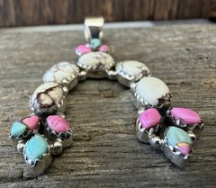 Sterling Silver Native Style SW Kingman Cotton Candy Dahlia & Wild Horse Pendant
