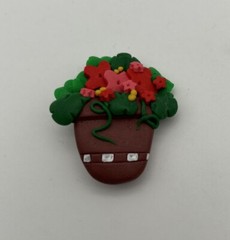 Vintage Polymer Clay Pot of Red Flowers Pin
