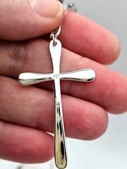 Modern Sterling Silver Cross Necklace Black Grey Rosary Adjustable Chain Gothic