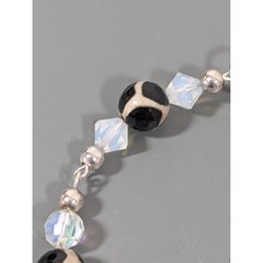 Black White Clear Glass Beaded Bracelet 7″ Silver Tone Clasp Boho Beach