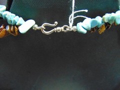 TURQUOISE & TIGERS EYE NECKLACE WITH STERLING SILVER CLASP 18″- 19″ LONG