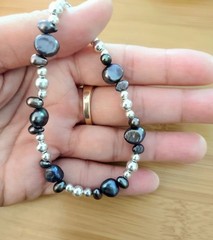 CA Artist Handmade Natural Mabe Blister Pearl & Sterling Silver Bracelet M – L