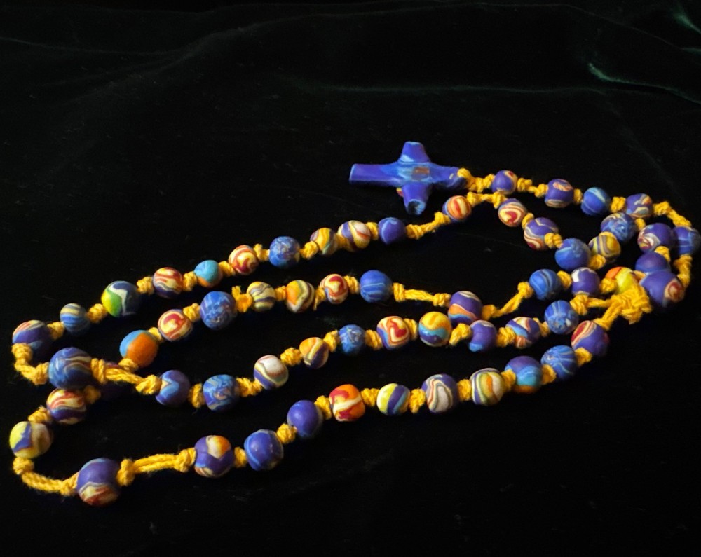 Men’s Unisex Rosary Necklace Polymer Clay Multicolor Pendant Gift Reversible