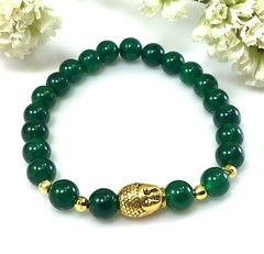 Green Jade beaded bracelet with gold Buddha pendant for men and women 8mm