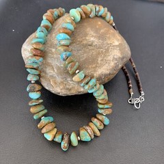 Royston Green Turquoise Nugget Shell Navajo Sterling Silver Necklace 24” 10919