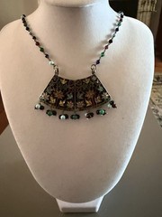 Vintage Meenakari India Silver and enamel on beaded chain Necklace 19”