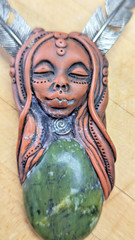 Lot 2 Handmade Polymer Clay Goddess Necklaces – Signed Artist OOAK – Goddess