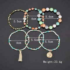 Boho Stackable Beaded Bracelets Set For Women Multilayer Tassel Coin Charm Boho