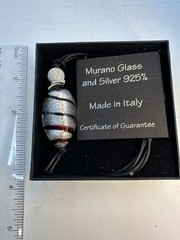 Murano Glass 925 Silver Pendant Italy Boxed Maroon Black Necklace (Z3)
