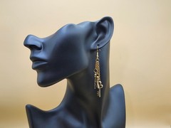 Bronze key charm earrings w-gold chain accents. Hypoallergenic Jewelry