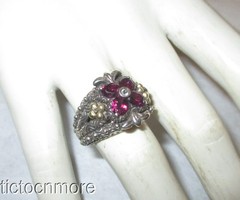 DESIGNER BARBARA BIXBY JEZZABEL FLOWER RHODOLITE RING 18K GOLD / STERLING sz7