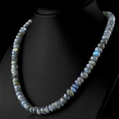 276.40 Cts Natural Blue Flash Labradorite Untreated Round Beads Necklace – (DG)