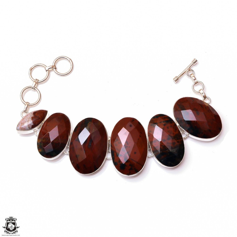 Heliotrope Irish Bloodstone Genuine Gemstone Silver Bracelet B4653