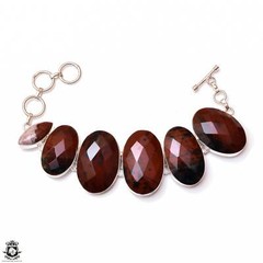 Heliotrope Irish Bloodstone Genuine Gemstone Silver Bracelet B4653