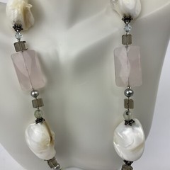 Vtg Morganite MOP Faceted Gemstones Pearl Collar Necklace Sterling Artisan Made