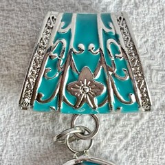 Large Teal Sliced Agate Geode Stone Pendant Enamel Slide Bale
