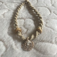 Hemp Necklace Sun Pendant & Wood Accent Beads- Smaller, 13.5 In Long