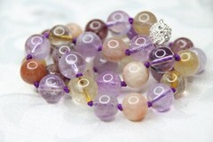 Super Seven Purple Gemstone 19″ Hand Tied Silk Knotted Necklace Rhinestone Clasp