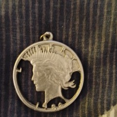 Silver Tone Metal Round Coin Pendant Charm w/ Bail, Engraved, No Stone
