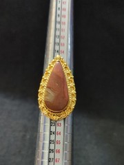 Gold Plated Red Brown Jasper Gemstone Teardrop Statement Ring – Size 9