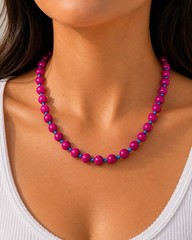 Handmade Hot Pink Glass Beads Hand knotted Blue Cord Y2K Statement Jewelry