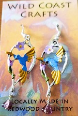 !5 » Hand Painted Purple, Blue and Gold Hummingbird Necklace with Pearl Drop