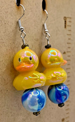 Rubber Duck On Beachball Cute Whimsical Handcrafted Pierced Earrings LR134