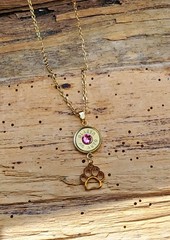 Gold Stainless Steel Bullet Necklace with Puppy Paw Charms. Optional Color.