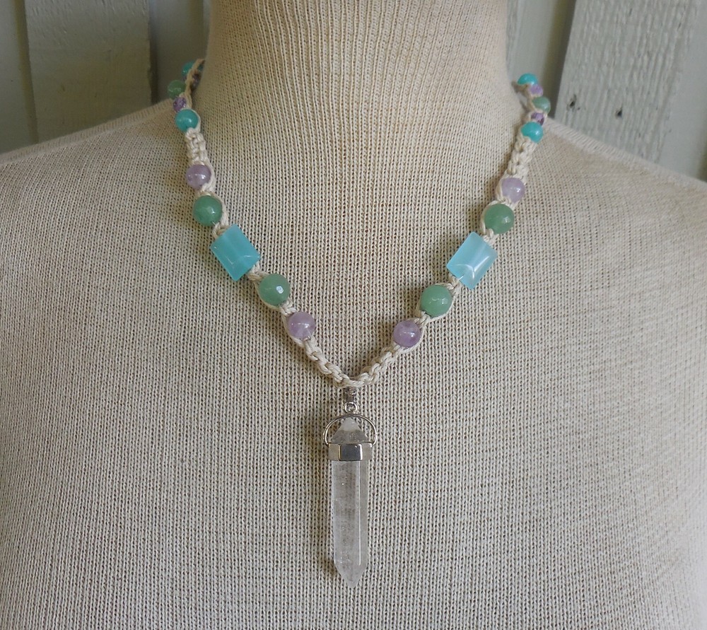 Quartz Double Point Crystal Adjustable Hemp Necklace Aventurine Amethyst Beads