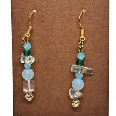 Handmade stone glass crystal earrings green blue quartz