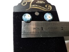 Artistic Impressions Round Kiln-Fired Porcelain Earrings Lilly/ Lotus Flower VTG