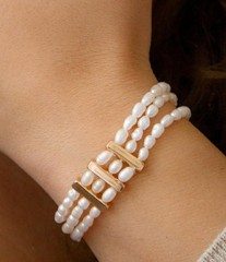Triple Freshwater White Pearl Golden Bracelet