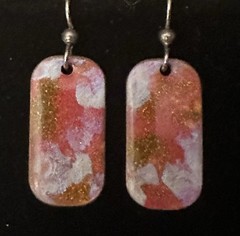 Artisan Painted Copper Enameled Dangle Silver Tone Hook Earrings