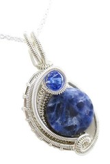 Sodalite Wire-Wrapped Pendant in Sterling Silver with Swarovski Crystal, «Mini-W