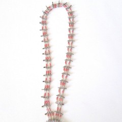 Vintage Handmade Squash Blossom Safety Pin Necklace Pink Beads Faux Pearls 12″