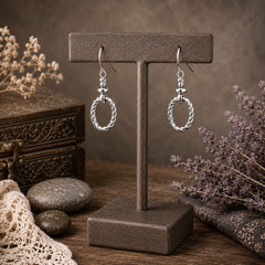 Stainless Steel Twisted Oval Earrings on Solid 925 Sterling Silver Ear Wires