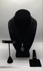 Sterling Silver 925 Malachite Pendant Necklace Butterfly Earrings Knot Ring Set