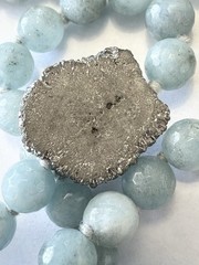 Hand Knotted Chan Luu Milky Aquamarine 39” Necklace With Pyrite Druzy