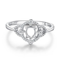 Oval 6x4mm Real Diamonds Semi Mount Ladys Ring 14K White Gold Luxurious Jewelry