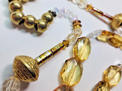 Necklace handmade, beaded jewelry set & bracelet, brown/gold, different material