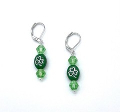 Handmade Artisan Green Shamrock Czech Glass Silver-tone Leverback Drop Earrings