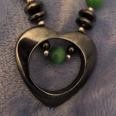 Handcrafted Black and Green Beaded Necklace with Heart Charm Pendant