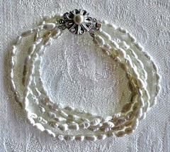 Pearl Bracelet Fresh Water threaded Silver 5 Strand Push Lock Close 7” Gift