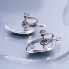vtg Mexican PA Sterling 925 silver handmade earrings, leaf screw back abalone
