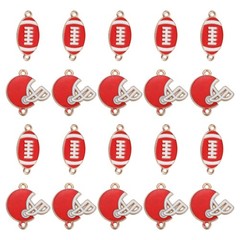 20Pcs Football Charm 28mm 22mm Rugby Ball Helmet Game Sports Charm Pendants,Red