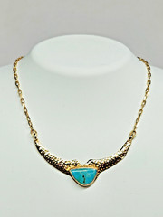 HANDMADE 14k Hammered Texture Chevron Plate Turquoise Cabochon 14.5-17″ Necklace