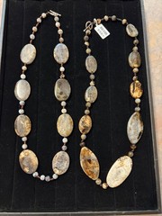 2 Chunky Natural Gemstones Necklaces Large Oval, And Small Round Stones ￼