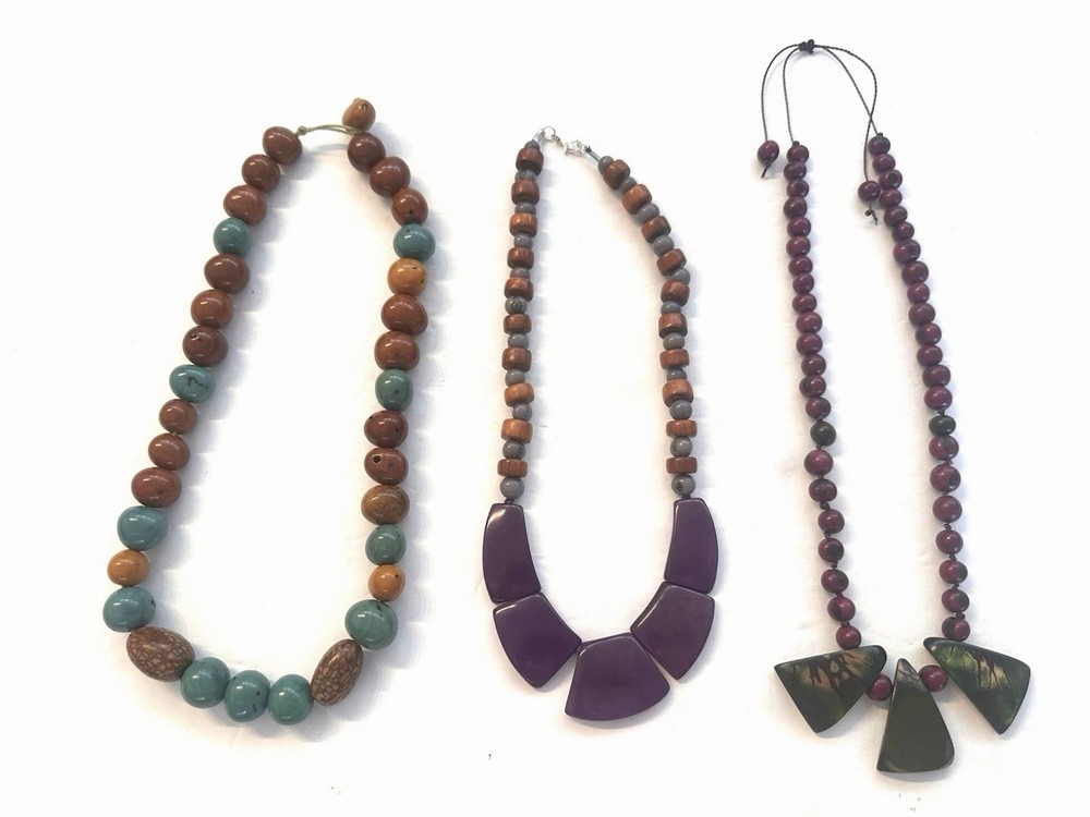 Bombona, Tagua, And Acai Seed Necklace Lot, artisanal organic Jewelry, handmade