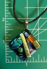 Handmade Fused Dichroic Glass Pendant Necklce Colorful Abstract Geometric Square